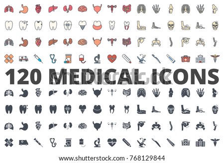 Medical Medicine Organs Icon pack colored and silhouette