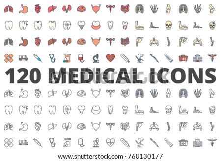Medical Medicine Organs Icon pack colored and line