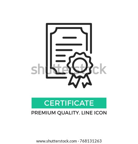 Vector certificate icon. Achievement, award, grant, diploma concepts. Premium quality graphic design elements. Modern sign, linear pictogram, object, outline symbol, simple thin line icon Royalty-Free Stock Photo #768131263