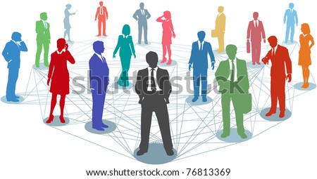 Large group of silhouette business people in nodes connected by many network lines