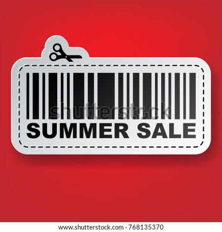 Sale sticker with barcode and scissors Vector illustration