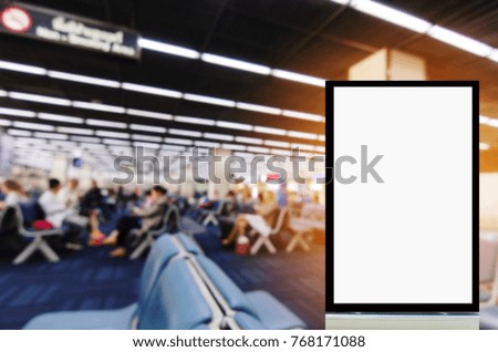 mock up of blank showcase light box or advertising billboard for your text message or media content at waiting zone in terminal at the airport, advertisement, commercial and marketing concept