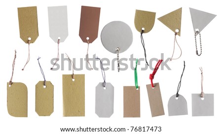 set of Blank hang tag, gift tag, sale tag, price tag label, etc. isolated over white background