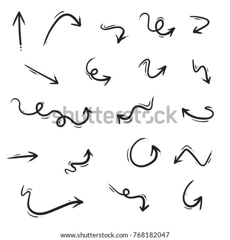 Vector abstract black hand drawn arrows set on white background