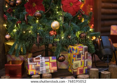 Christmas Gifts.Close up shot of Christmas Gifts or Presents with beautiful decoration.