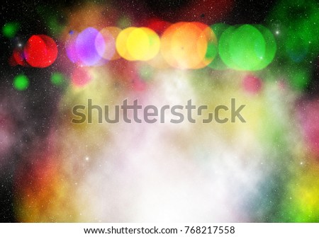 Colorful smoke lights with bokeh elegant show on stage abstract background. Space galaxy with stars and nebula for background. Dust sparks background. 