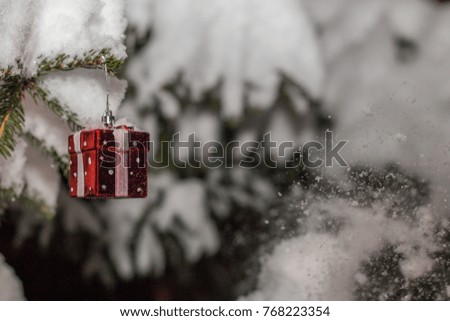 Christmas decorations on a fir tree, with snowflakes, mild light, gifts on a fir tree, Santa Claus come to me