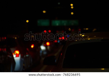 Blur image of traffic jam in evening at Bangkok, Thailand.
