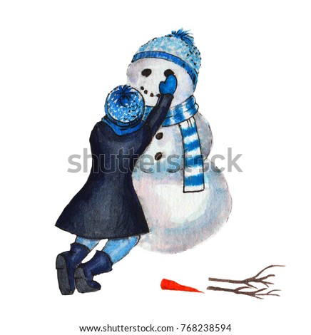 Girl sculpts snowman