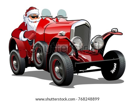 Cartoon Christmas retro car. Available eps-10 vector format separated by groups with transparency effects for one-click repaint