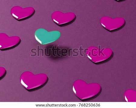 Turquoise and pink color mock-up layout of stationery, a template for brand identification on a blue background. For presentations and portfolio of graphic designers. heart icons