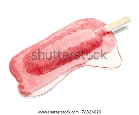close up of a melting ice cream on white background with clipping path