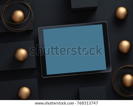 Premium digital tablet mockup over cool black background. Clipping path included. 3D render