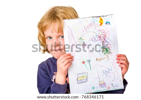Schoolchild presents painted picture

