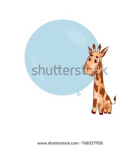 Cute cartoon style giraffe raster image. Childhood concept