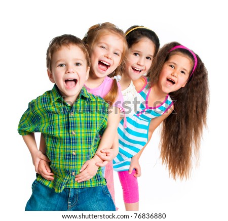 laughing small kids on a white background Royalty-Free Stock Photo #76836880