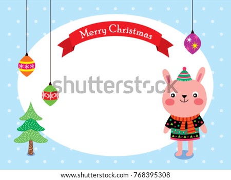 cute bunny merry christmas greeting card vector