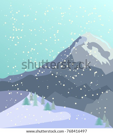 mountains with falling snow, vector