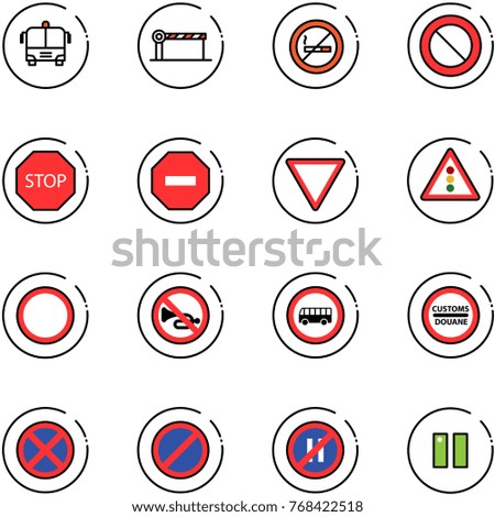 line vector icon set - airport bus vector, barrier, no smoking sign, prohibition road, stop, way, giving, traffic light, horn, customs, parking, even, pause