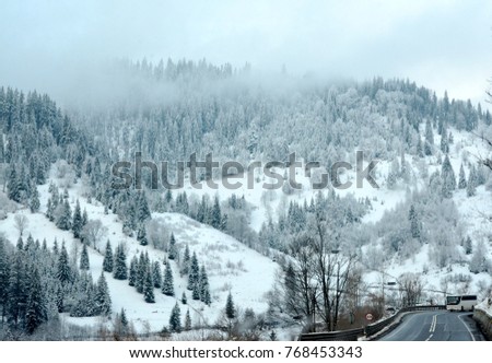 Fog on mountain in winter