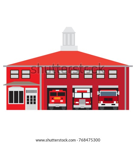 Fire station isolated on white background, Vector illustration