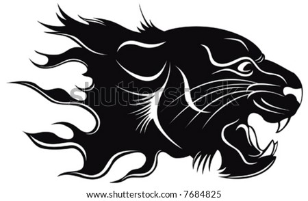 Black silhouette of a head of a tiger with a flame