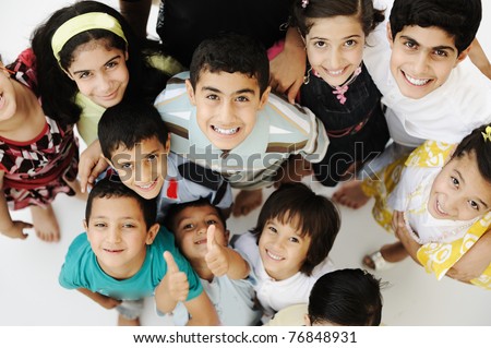 Large group of happy children, different ages and races, crowd Royalty-Free Stock Photo #76848931