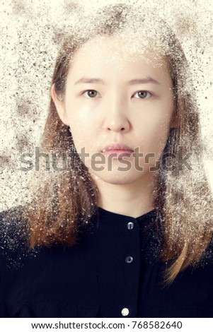 Portrait of Asian young woman, Dispersion Pixel Effect.
