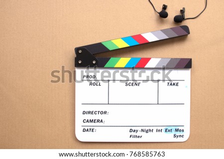 Clapboard and lavalier microphone  copy space in Video creator and Filmmaker concept   