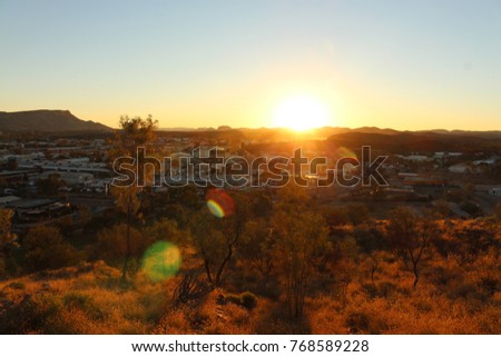 Downtown Alice Springs skyline in Australia at sunset