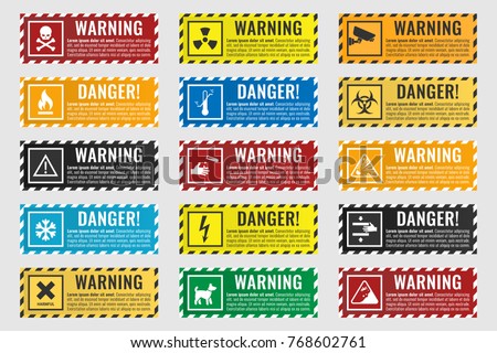signs warning of the danger - fire, high voltage, toxic, temperature Royalty-Free Stock Photo #768602761