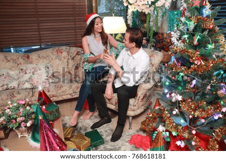 image of celebrating holiday together with friends (christmas party concept)
