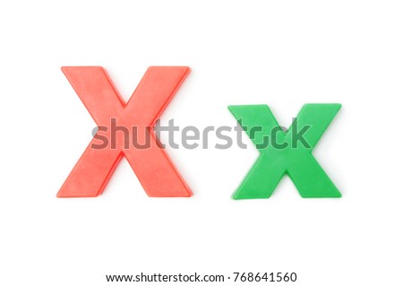 English Plastic Letter " X and x ". Capital Letter and Small Letter on white background. Top view.