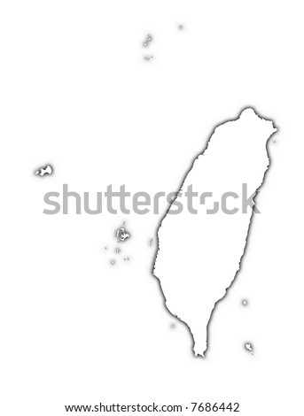 Taiwan outline map with shadow. Detailed, Mercator projection.