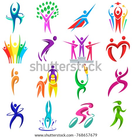 People logo sport vector fitness logotype sportsman winner and competition icons illustration isolated people silhouette on white background