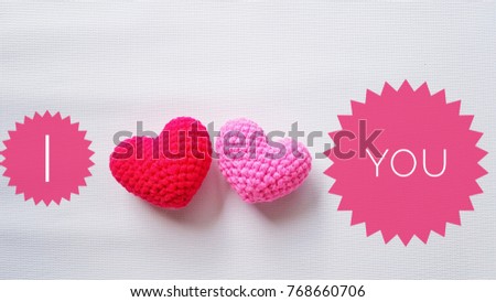 i love you word and pink heart crochet,love concept,valentine's day