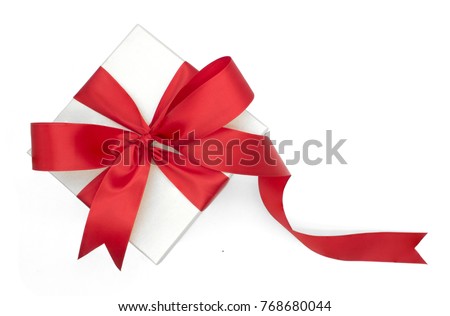 Christmas and New Year's Day , red gift box top view white background isolated with clipping path Royalty-Free Stock Photo #768680044