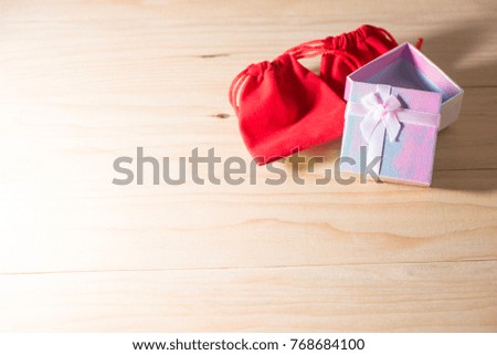 Gift box and Red Gift Bag wrapped Christmas and Newyear presents with bows and ribbons, Christmas frame boxing day background and banner