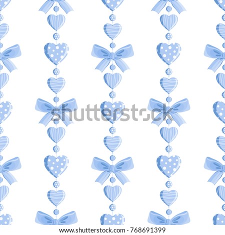 Vector seamless pattern of hearts and bows in garlands. Beautiful Valentine's day print for gift paper design.