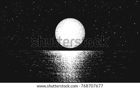 View to full moon at the night time on sea.Lunar reflection on the water.Vector background Royalty-Free Stock Photo #768707677