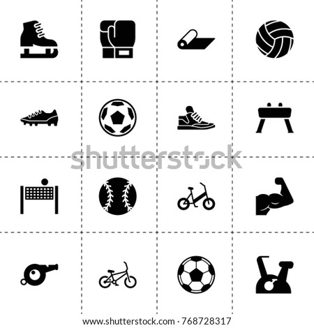 Exercise icons. vector collection filled exercise icons. includes symbols such as football, boxing glove, ice skating, baseball, sneakers. use for web, mobile and ui design.