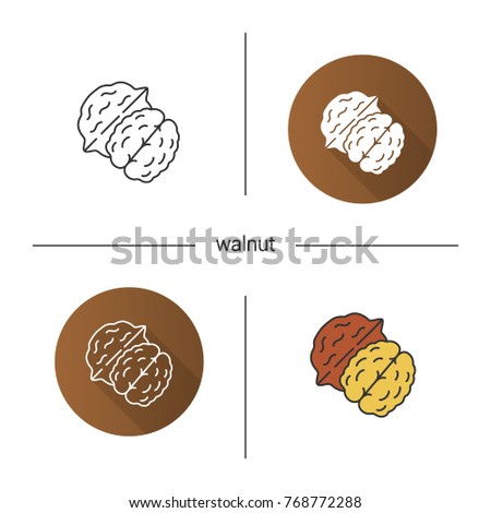Walnut icon. Flat design, linear and color styles. Isolated raster illustrations