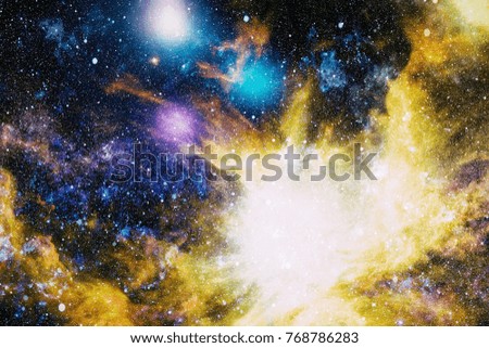 Stars of a planet and galaxy in a free space. Elements of this image furnished by NASA .