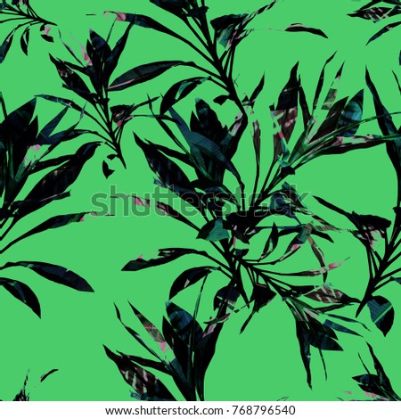 Seamless pattern with leaves and flowers