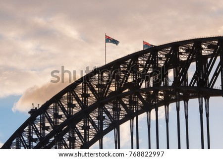 Australian Flag on top of Sydney Harbour Bridge.
