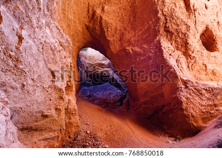 Interior of the cave La Encantada. Las Medulas. Roman gold mining. World Heritage of Unesco. El Bierzo, Leon, Spain.