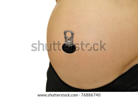 Pregnant woman belly isolated in white