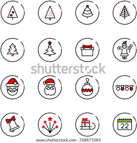 line vector icon set - christmas tree vector, gift, santa claus, ball, garland, bell, firework, sleigh, calendar