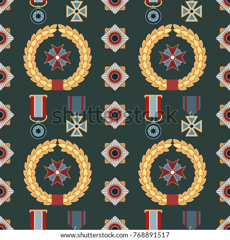 Seamless pattern with orders and medals. Can be used for graphic design, textile design or web design.