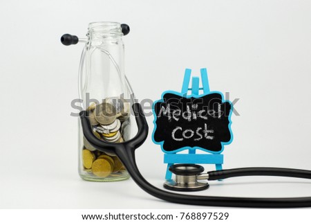 Health care or medical costs. Stethoscope and money symbol for health care costs or medical insurance